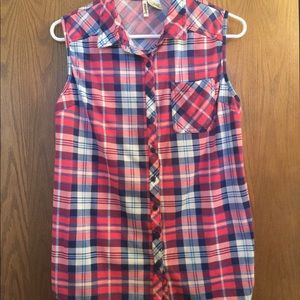 Pink/Blue/White tank top flannel